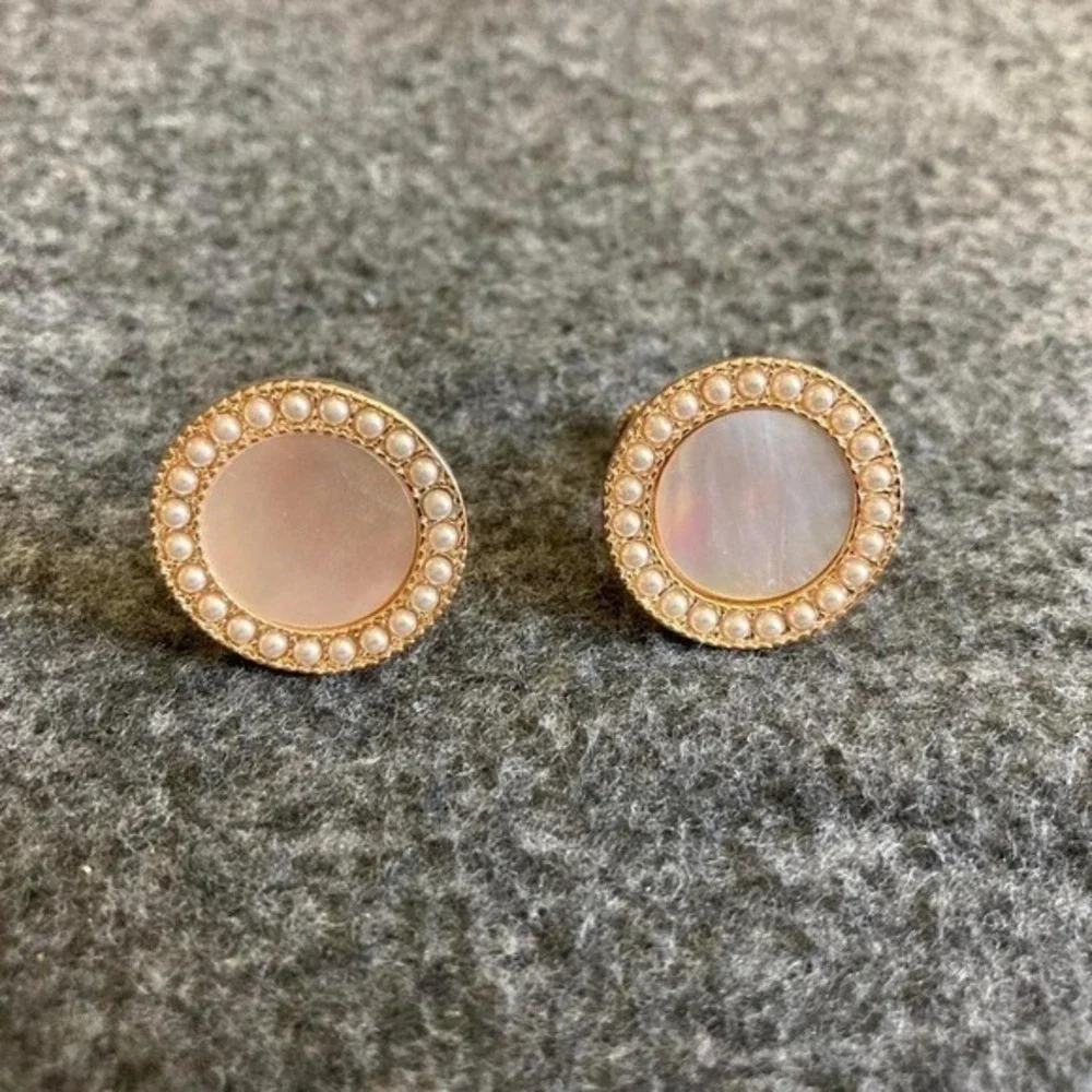 Mango Tree Gold Mother of Pearl Faux Pearl Clip On Earrings Screw‎ Back Studs